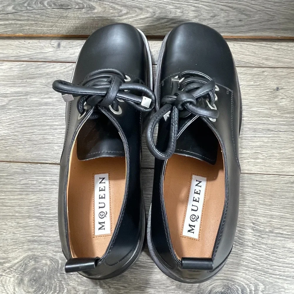 Alexander McQueen Shoes Mens 44 11 Black Calf Leather Skull Derby Designer Italy